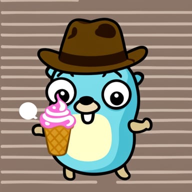 Go Blue Gopher smiling eating ice cream.