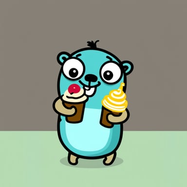 Go Blue Gopher smiling eating ice cream.