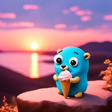Go Blue Gopher eating ice cream during sunset.