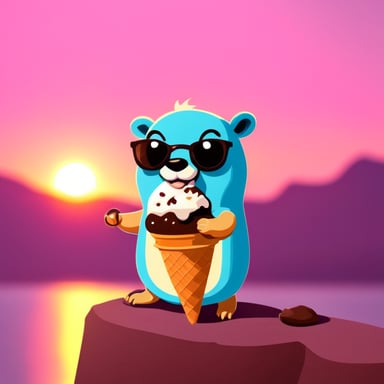Go Blue Gopher eating ice cream during sunset.
