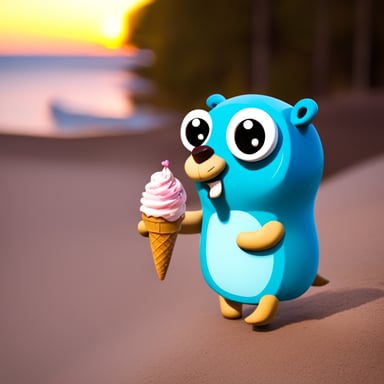 Go Blue Gopher eating ice cream during sunset.
