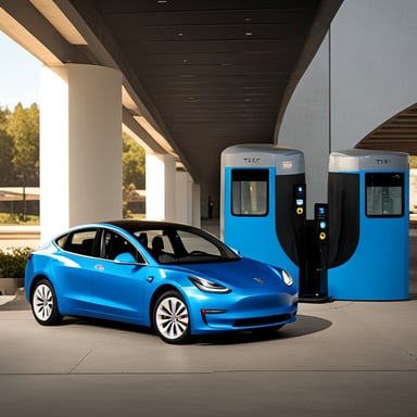 Go blue gopher drives a Tesla Model 3.