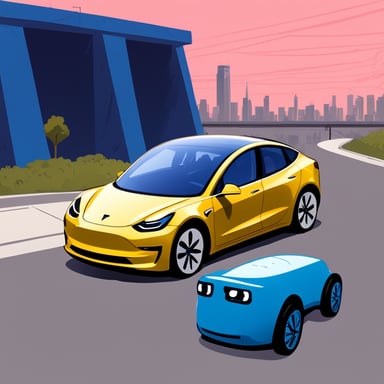 Go blue gopher drives a Tesla Model 3.
