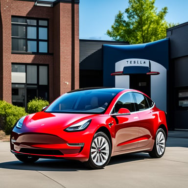 Go blue gopher drives a Tesla Model 3.