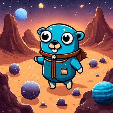 Go Blue Gopher explores space, discovering new planets and stars.