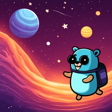 Go Blue Gopher explores space, discovering new planets and stars.