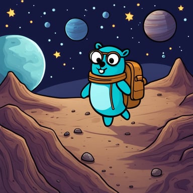 Go Blue Gopher explores space, discovering new planets and stars.
