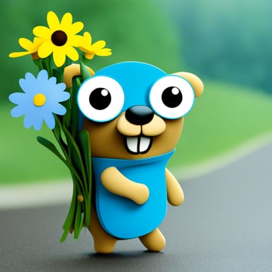 Go Blue Gopher is holding a bouquet of flowers.