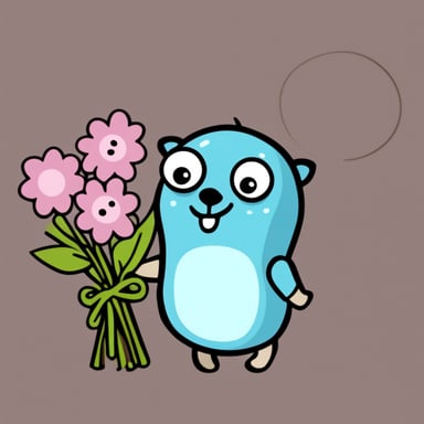 Go Blue Gopher is holding a bouquet of flowers.