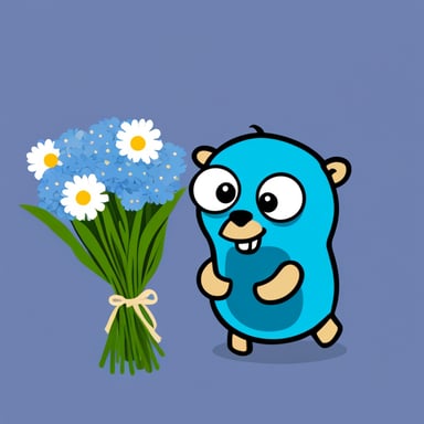 Go Blue Gopher is holding a bouquet of flowers.