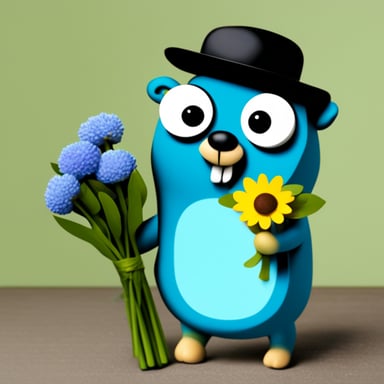 Go Blue Gopher is holding a bouquet of flowers.