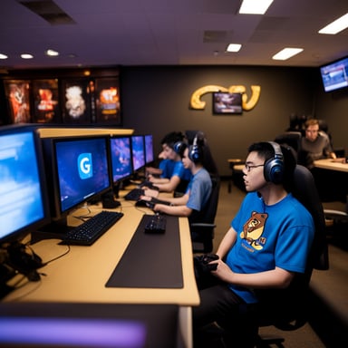 Five Go Blue Gopher internet cafes team up to play Dota.