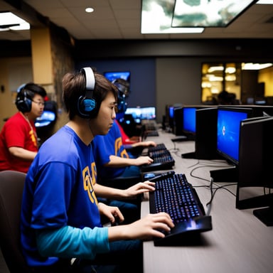 Five Go Blue Gopher internet cafes team up to play Dota.