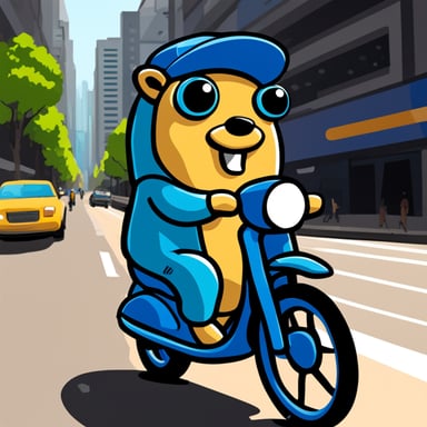 Go Blue Gopher rides a bike through downtown Bangkok.