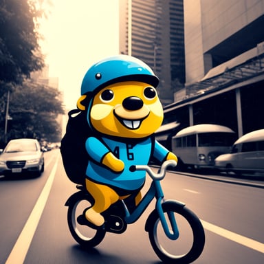 Go Blue Gopher rides a bike through downtown Bangkok.