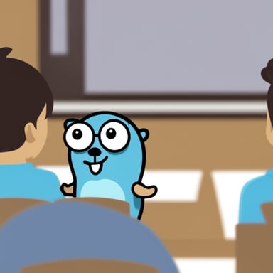 Go Blue Gopher watching a presentation.