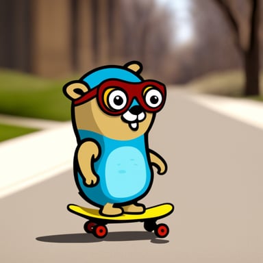 Go blue gopher on a skateboard.