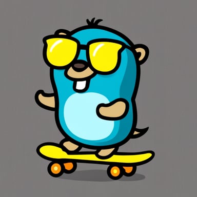 Go blue gopher on a skateboard.