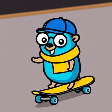 Go blue gopher on a skateboard.