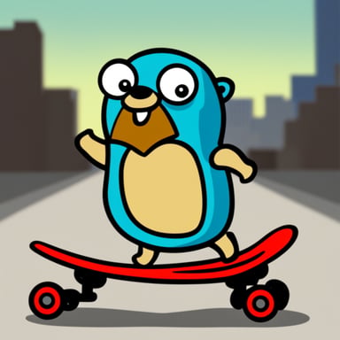 Go blue gopher on a skateboard.