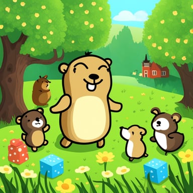 Go Blue Gopher enjoys a game of gentle pat-a-cake with friends in a sunny meadow.