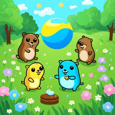 Go Blue Gopher enjoys a game of gentle pat-a-cake with friends in a sunny meadow.