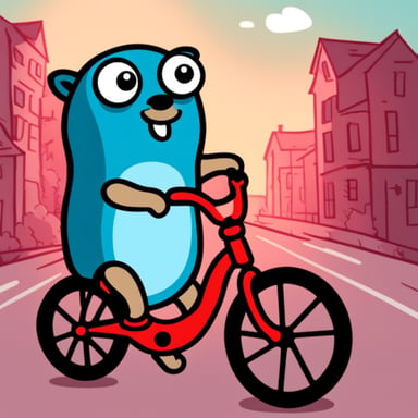 Go blue gopher on a red bicycle.
