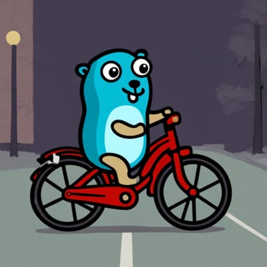 Go blue gopher on a red bicycle.