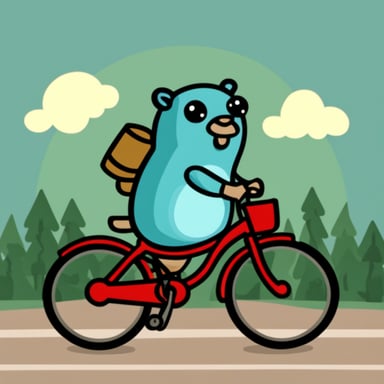 Go blue gopher on a red bicycle.