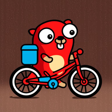 Go blue gopher on a red bicycle.