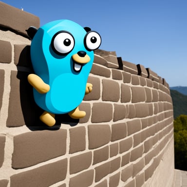 Go blue gopher climbs the Great Wall.