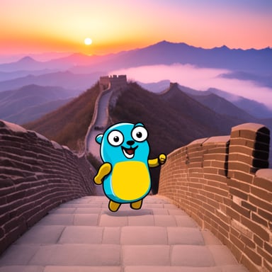 Go blue gopher climbs the Great Wall.