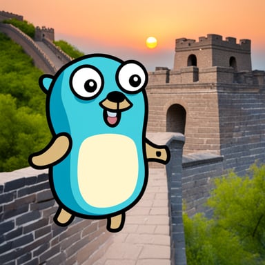 Go blue gopher climbs the Great Wall.
