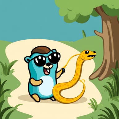 Go Blue Gopher taming a python.