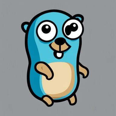 Go Blue Gopher as the Rust language logo in blue Go Gopher style.