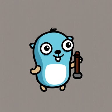 Go Blue Gopher as the Rust language logo in blue Go Gopher style.
