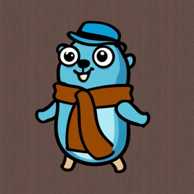 Go Blue Gopher as the Rust language logo in blue Go Gopher style.
