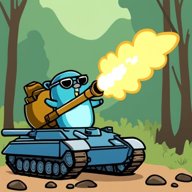 Go Blue Gopher blowing up a tank with a javelin.