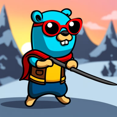 Go Blue Gopher as a hero in an animated scene, bravely standing with a javelin in hand, showcasing courage and strength.