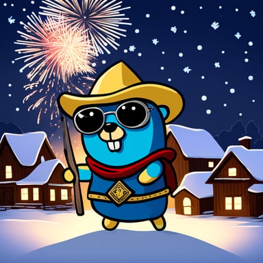 Go Blue Gopher, the Nordic warrior, lighting up the sky with fireworks over the village.