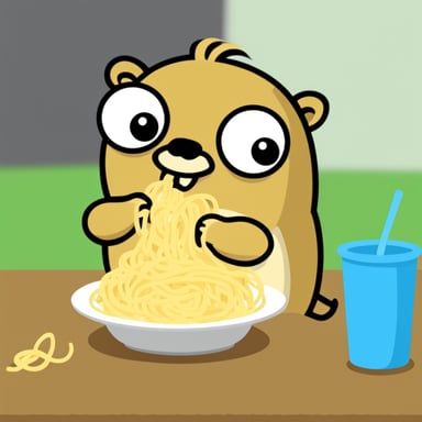Go Blue Gopher eating spaghetti.