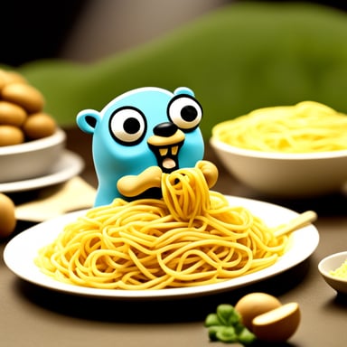 Go Blue Gopher eating spaghetti.