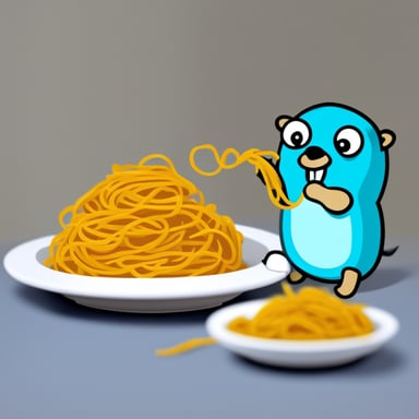 Go Blue Gopher eating spaghetti.