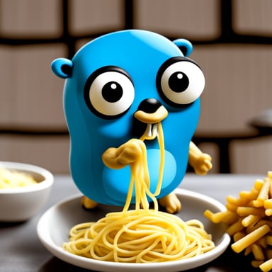 Go Blue Gopher eating spaghetti.