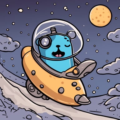 A wizard gopher named Go Blue Gopher is piloting a spaceship, escaping from whitewalkers.