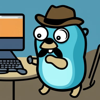 The Go Blue Gopher as TheCodingStache.