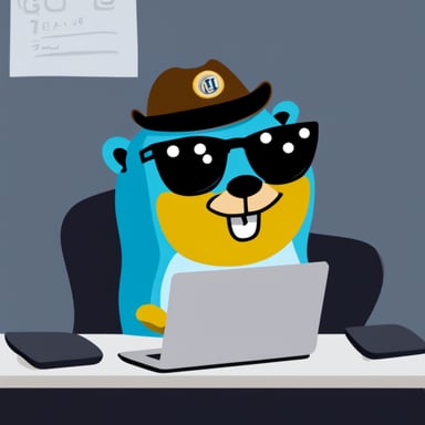 The Go Blue Gopher as TheCodingStache.