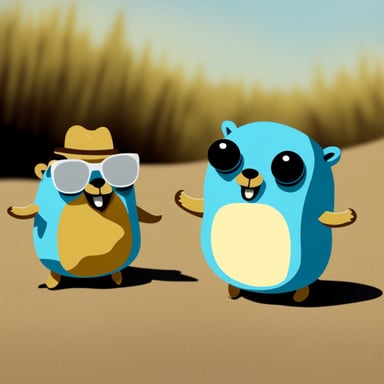 Go Blue Gopher and its friend enjoy a sunny day together.