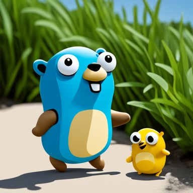 Go Blue Gopher and its friend enjoy a sunny day together.