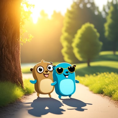 Go Blue Gopher and its friend enjoy a sunny day together.